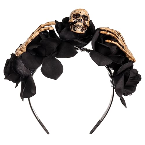 SEYIMTU Damen Halloween Stirnband Gothic Schädel Floral Polyester rutschfest für Party Geburtstag Geschenk (schwarz) von SEYIMTU