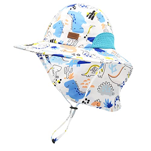 SEYUFN Baby Jungen Sonnenhut Kleinkind Sommer Strand Hüte Kleinkind Mädchen Breiter Krempe Bucket Cap Nackenklappe UV-Schutz für Kinder im Freien (1-4 Jahre, A-Blauer Dinosaurier) von SEYUFN