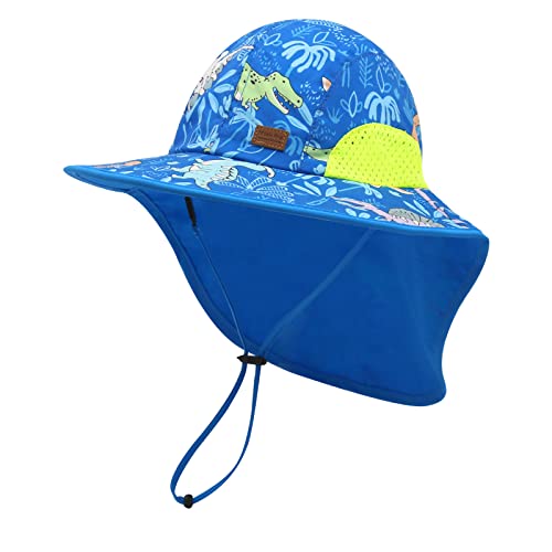 SEYUFN Baby Jungen Sonnenhut Kleinkind Sommer Strand Hüte Kleinkind Mädchen Breiter Krempe Bucket Cap Nackenklappe UV-Schutz für Kinder im Freien (1-4 Jahre, A-Grüner Dinosaurier) von SEYUFN