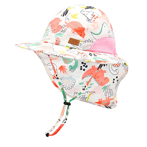 SEYUFN Baby Jungen Sonnenhut Kleinkind Sommer Strand Hüte Kleinkind Mädchen Breiter Krempe Bucket Cap Nackenklappe UV-Schutz für Kinder im Freien (1-4 Jahre, A-Rosa Dinosaurier) von SEYUFN