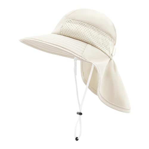 SEYUFN Baby Sonnenhut Mädchen Jungen Halskappe Kinderschutz Eimer Hüte Atmungsaktiver Baby Mädchen Strandhut Kleinkind Sommerhut (M(2-6 Jahre), C-Beige) von SEYUFN