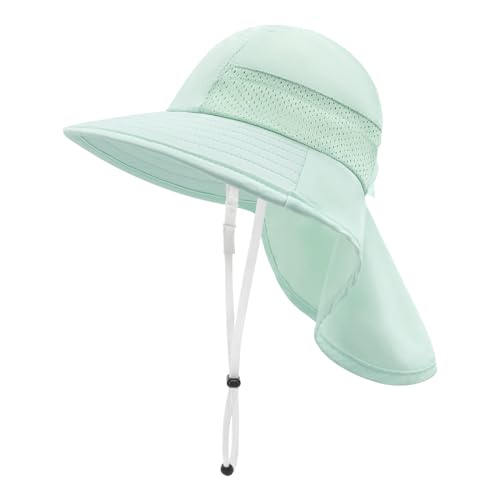 SEYUFN Baby Sonnenhut Mädchen Jungen Halskappe Kinderschutz Eimer Hüte Atmungsaktiver Baby Mädchen Strandhut Kleinkind Sommerhut (M(2-6 Jahre), C-Hellgrün) von SEYUFN