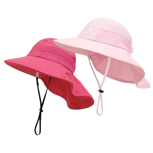 SEYUFN Baby Sonnenhut Mädchen Jungen Halskappe Kinderschutz Eimer Hüte Atmungsaktiver Baby Mädchen Strandhut Kleinkind Sommerhut (S(6-24 Monate), C-Rosa&C-Rosarot) von SEYUFN