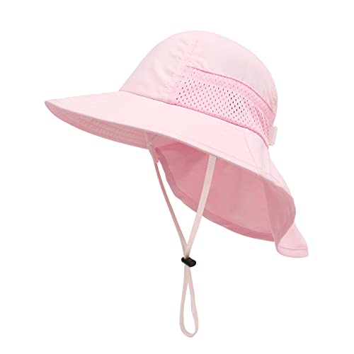 SEYUFN Baby Sonnenhut Mädchen Jungen Halskappe Kinderschutz Eimer Hüte Atmungsaktiver Baby Mädchen Strandhut Kleinkind Sommerhut (S(6-24 Monate), C-Rosa) von SEYUFN