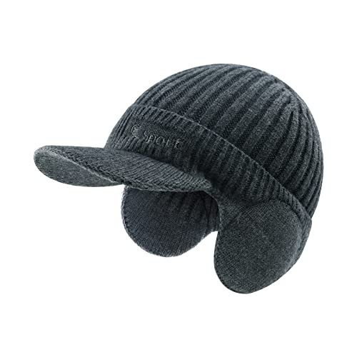 SEYUFN Herren Winter Warme Strickmütze Erwachsene Visier Fleece Beanie Jugend Ohrenklappe Hut Mann Geschenk Geburtstag Outdoor Skifahren Motorrad Wandern Radfahren (C#Dunkelgrau) von SEYUFN