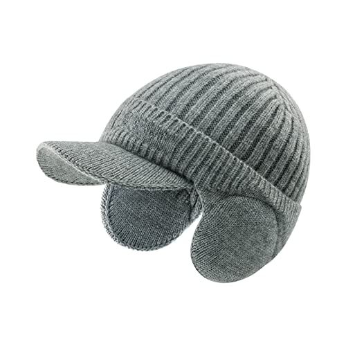 SEYUFN Herren Winter Warme Strickmütze Erwachsene Visier Fleece Beanie Jugend Ohrenklappe Hut Mann Geschenk Geburtstag Outdoor Skifahren Motorrad Wandern Radfahren (C#Hellgrau) von SEYUFN