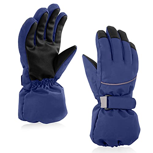 SEYUFN Kinder Winterhandschuhe Jungen Skihandschuhe Warme Mädchenhandschuhe mit Fleecefutter wasserdichte Skischutzhandschuhe Sporthandschuhe 4-14 Jahre(Navy blau,S(4-6 Jahre)) von SEYUFN