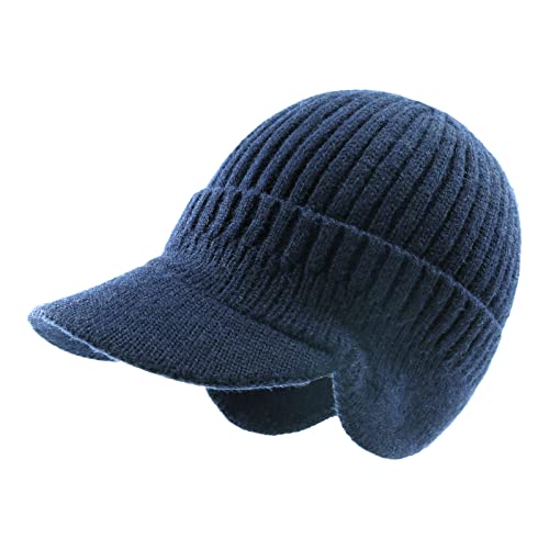 SEYUFN Winter Herren Mützen Schal Set Gestrickte Fleece Mützen Elastische Ski Schneemütze Junge Schals Halswärmer für Outdoor-Aktivitäten(B#Einzelschicht-Navy) von SEYUFN