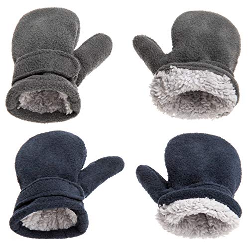 SEYUFN Winterhandschuhe für Babys, Futter aus Molton, für Kleinkinder, Jungen, warm, weich, für Babys, Mädchen, Handschuhe, verstellbar im Freien (Königsgrau + Marineblau, L) von SEYUFN