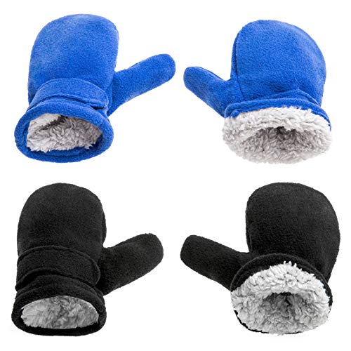 SEYUFN Winterhandschuhe für Babys, Futter aus Molton, für Kleinkinder, Jungen, warm, weich, für Babys, Mädchen, Handschuhe im Freien verstellbar (Schwarz + Blau, M) von SEYUFN