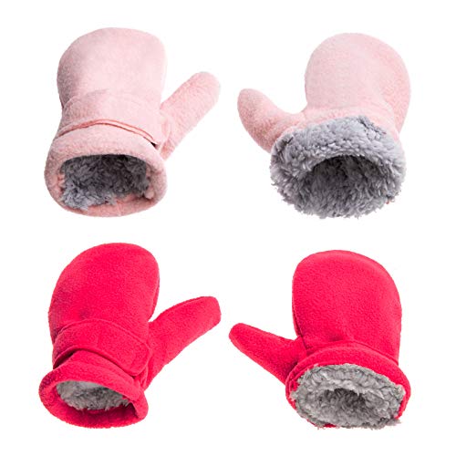 SEYUFN Winterhandschuhe für Babys, Futter aus Molton, für Kleinkinder, Jungen, warm, weich, für Babys, Mädchen, verstellbare Handschuhe im Freien (Rosa + Rosa, Rot, L) von SEYUFN