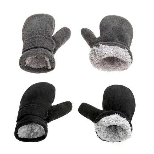 SEYUFN Winterhandschuhe für Babys Fleece-Futter für Kleinkinder Jungen Warme Und Weiche Handschuhe für Babys Mädchen Verstellbare Outdoor-Fäustlinge (Schwarz&Grau, L) von SEYUFN