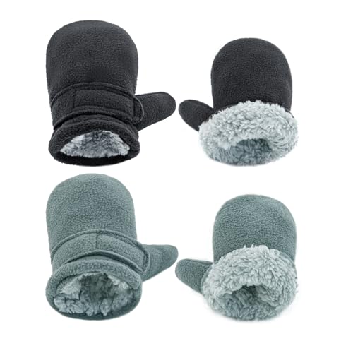 SEYUFN Winterhandschuhe für Babys Fleece-Futter für Kleinkinder Jungen Warme Und Weiche Handschuhe für Babys Mädchen Verstellbare Outdoor-Fäustlinge (Schwarz&Grau, L) von SEYUFN