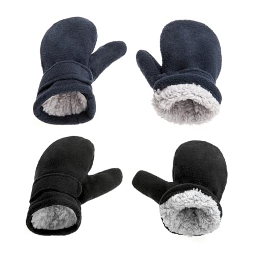 SEYUFN Winterhandschuhe für Babys Fleece-Futter für Kleinkinder Jungen Warme Und Weiche Handschuhe für Babys Mädchen Verstellbare Outdoor-Fäustlinge (Schwarz&Navy, L) von SEYUFN