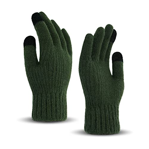 SEYUFN Winterhandschuhe für Herren, warm, kaltes Wetter, weiche Strick-Fleece-Handschuhe, Thermo-Outdoor-Bildschirm, Touch-Running, Grün (Army Green), Einheitsgröße von SEYUFN