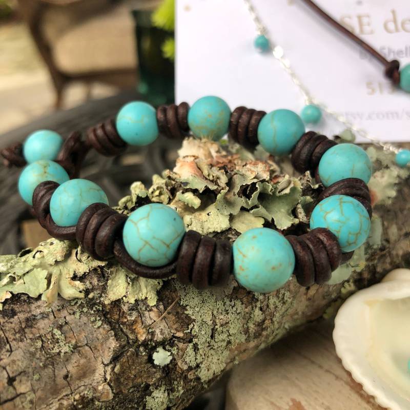 Türkises Lederarmband/strand-Lederarmband Türkisperlenarmband Geflochtenes Leder - Und Türkisarmband von SEdesignsAndCo