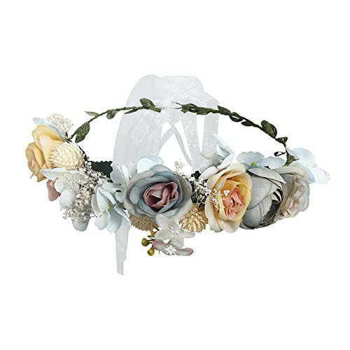 Stirnband Damen Frühling Böhmische Blumenkronen Strand Hawaii Blumengirlande Romantische Faux Rose Hochzeitskränze Blume Stirnband Stirnband (Size : LV9020-D) von SEvso