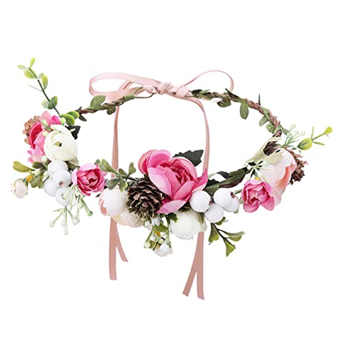 Stirnband Damen Frühling Böhmische Blumenkronen Strand Hawaii Blumengirlande Romantische Faux Rose Hochzeitskränze Blume Stirnband Stirnband (Size : LV9125-B) von SEvso