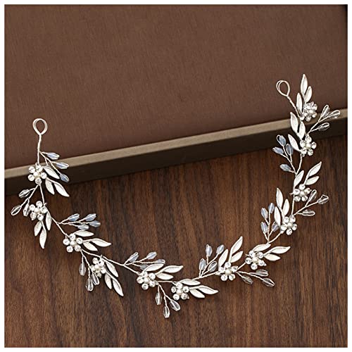 Stirnband Damen Hochzeit Haarschmuck Kristall Perlen Stirnband Tiara Blume Kopfschmuck Haarrebe Frauen Haarschmuck Braut Haarschmuck Stirnband (Size : 30cm Silver) von SEvso