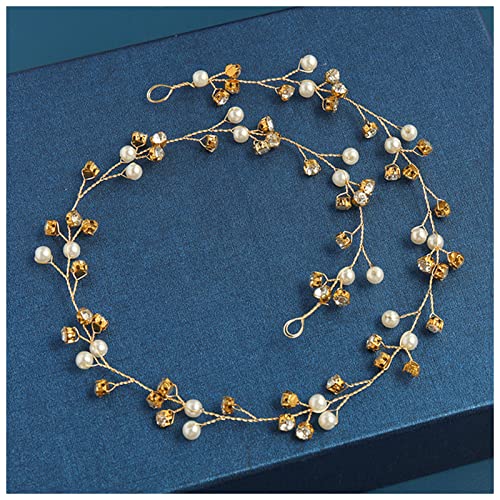 Stirnband Damen Hochzeit Haarschmuck Kristall Perlen Stirnband Tiara Blume Kopfschmuck Haarrebe Frauen Haarschmuck Braut Haarschmuck Stirnband (Size : 48cm Gold) von SEvso