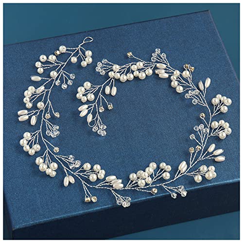 Stirnband Damen Hochzeit Haarschmuck Kristall Perlen Stirnband Tiara Blume Kopfschmuck Haarrebe Frauen Haarschmuck Braut Haarschmuck Stirnband (Size : 50cm Silver) von SEvso