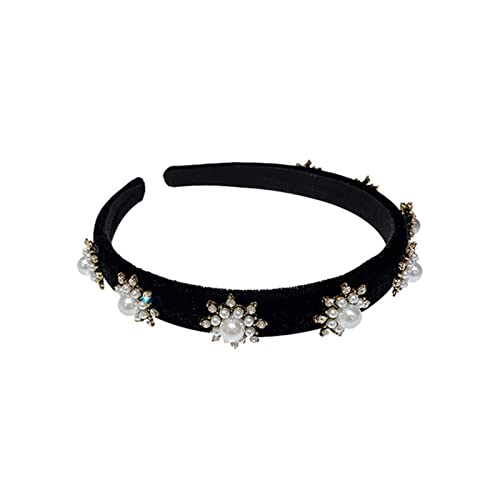 Stirnband Damen Koreaner Retro Bling Strass Schneeflocke Stirnband for Frauen Dame Black Samt Imitation Perle Breite BRANTED HAIR BAND Zubehör Stirnband von SEvso