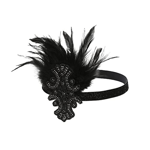 Stirnband Feder Ethnische stil schwarze feder haar ornament quaste kette stirnband vintage gatsby party headpiece frauen flinker feder kopf Feder Stirnband (Color : B, Size : Size fits all) von SEvso