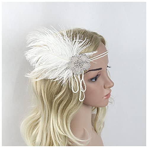 Stirnband Feder Frauen Erwachsene Weiße Perle Perlen Diamant 1920er Jahre Party Flapper Feder Stirnband Vintage Look Hochzeit Kopfschmuck Feder Stirnband von SEvso