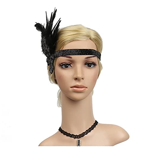 Stirnband Feder Frauen Kopfstück Haarschmuck Kopfschmuck Vintage Prom Frauen Haarschmuck Klapper Kopfschmuck Feder Stirnband (Color : Black, Size : One Size) von SEvso