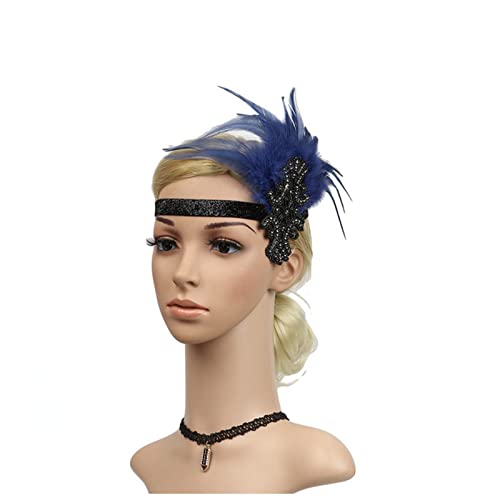 Stirnband Feder Frauen Kopfstück Haarschmuck Kopfschmuck Vintage Prom Frauen Haarschmuck Klapper Kopfschmuck Feder Stirnband (Color : Navy, Size : One Size) von SEvso