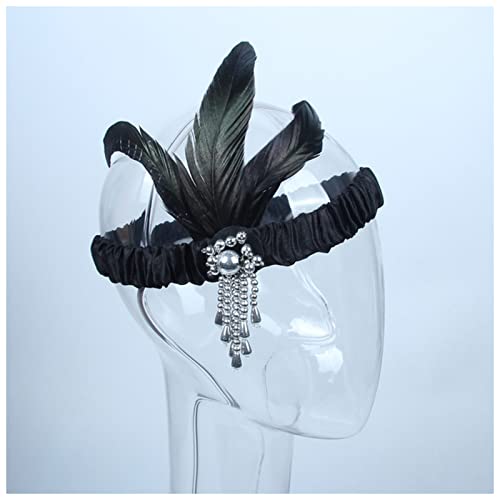 Stirnband Feder Frauen Vintage Feder Stirnband Schwarz Strass Perlen Pailletten Haarband 1920er Jahre GATSBY Party Kopfschmuck Flapper Feder Stirnband Feder Stirnband (Size : A) von SEvso