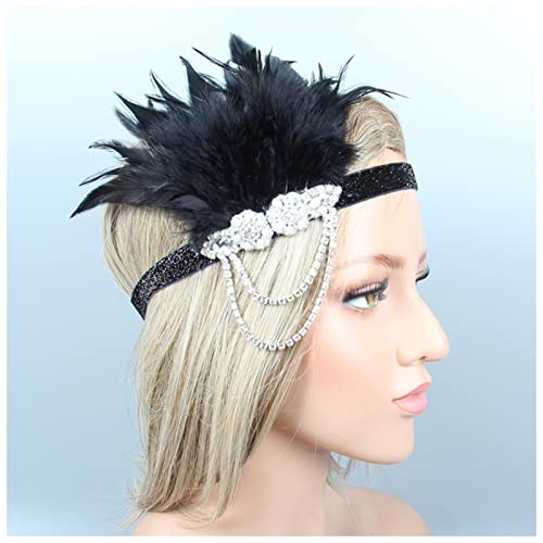 Stirnband Feder Frauen Vintage Feder Stirnband Schwarz Strass Perlen Pailletten Haarband 1920er Jahre GATSBY Party Kopfschmuck Flapper Feder Stirnband Feder Stirnband (Size : E) von SEvso