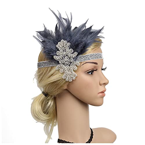 Stirnband Feder Kopfschmuck Vintage Prom Frauen Haarschmuck Klapper Kopfschmuck Feder Stirnband (Color : Gray, Size : Size fits all) von SEvso