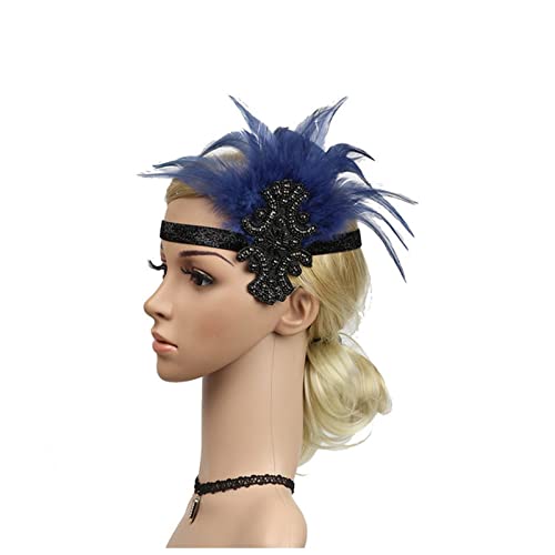 Stirnband Feder Kopfschmuck Vintage Prom Frauen Haarschmuck Klapper Kopfschmuck Feder Stirnband (Color : Navy, Size : Size fits all) von SEvso