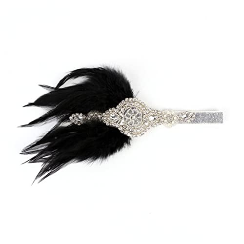 Stirnband Feder Strass Perlen Pailletten Haarband 1920er Jahre Vintage Party Kopfschmuck Frauen Flapper Feder Stirnband Mode Kopfschmuck Feder Stirnband (Size : White) von SEvso