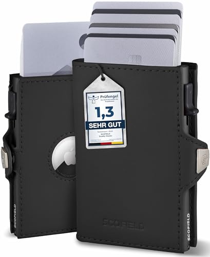 SF SCOFIELD | Airtag Wallet mit Münzfach Herren | Airtag Geldbeutel RFID - Schutz | Geldbörse für 9-10 Karten | Portmonee Herren | Portemonnaie | Kartenetui für Apple Air Tag | Wallets for Men Klein von SF SCOFIELD