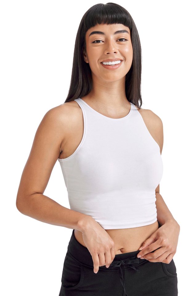 SF Women Crop-Top 1er/2er Pack - ärmelloses Damen Crop Top / Cropped Top / Croptop (2-tlg) Racer-Ausschnitt, Gr. XS bis XL, Baumwollmischgewebe von SF Women