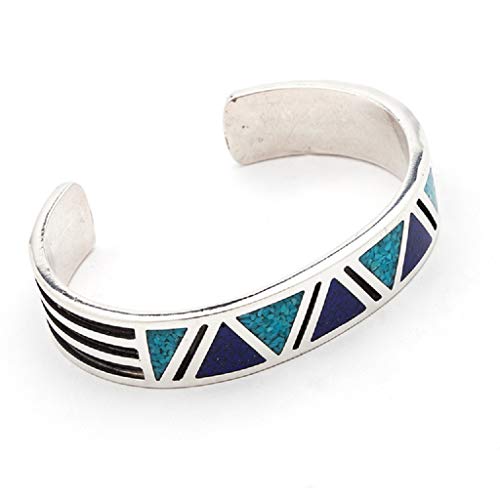 Herren Indianerschmuck Armreif Navajo Design Türkis Lapis Chip Inlay 925 Sterling Silber Westernschmuck von SF