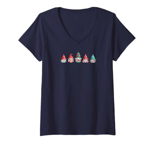 Damen Cute Christmas Gnomes Süße Weihnachtswichtel T-Shirt mit V-Ausschnitt Damen Cute Christmas Gnomes Süße Weihnachtswichtel T-Shirt mit V-Ausschnitt von SFFK