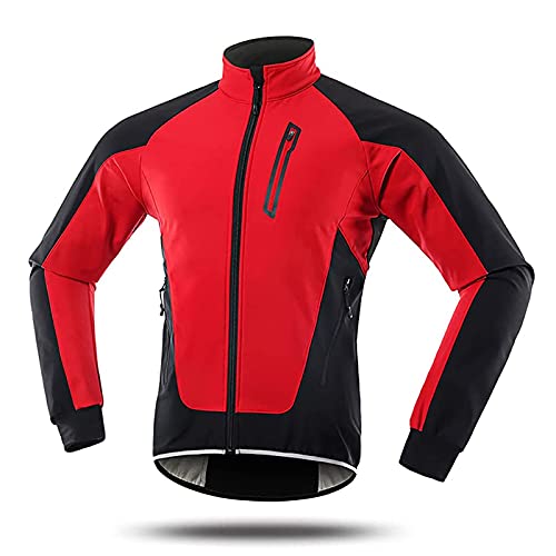 SFITVE Fahrradjacke Damen Wasserdicht Atmungsaktiv,Fleece Winterjacke Winddicht Reflektierend,MTB Winter Thermo-Vlies Warm Radjacke Mantel für Radfahren Joggen Wandern(Size:M,Color:rot) von SFITVE