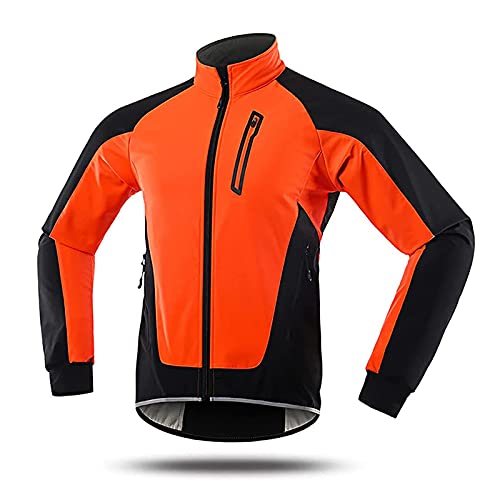 SFITVE Fahrradjacke Damen Wasserdicht Atmungsaktiv,Fleece Winterjacke Winddicht Reflektierend,MTB Winter Thermo-Vlies Warm Radjacke Mantel für Radfahren Joggen Wandern(Size:XL,Color:Orange) von SFITVE