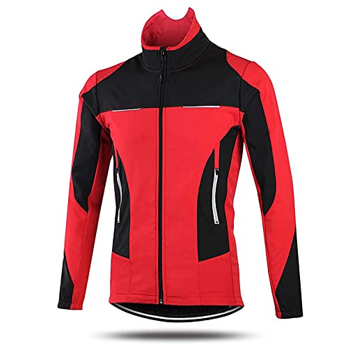 SFITVE Fahrradjacke Damen Wasserdicht Winddicht Atmungsaktiv,Fleece Winterjacke Reflektierend,MTB Winter Thermo-Vlies Warm Radjacke Mantel für Radfahren Joggen Wandern(Size:L,Color:rot) von SFITVE