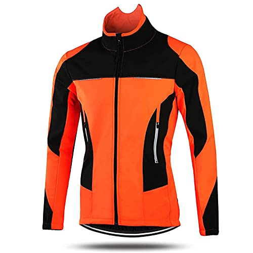 SFITVE Fahrradjacke Damen Wasserdicht Winddicht Atmungsaktiv,Fleece Winterjacke Reflektierend,MTB Winter Thermo-Vlies Warm Radjacke Mantel für Radfahren Joggen Wandern(Size:M,Color:Orange) von SFITVE