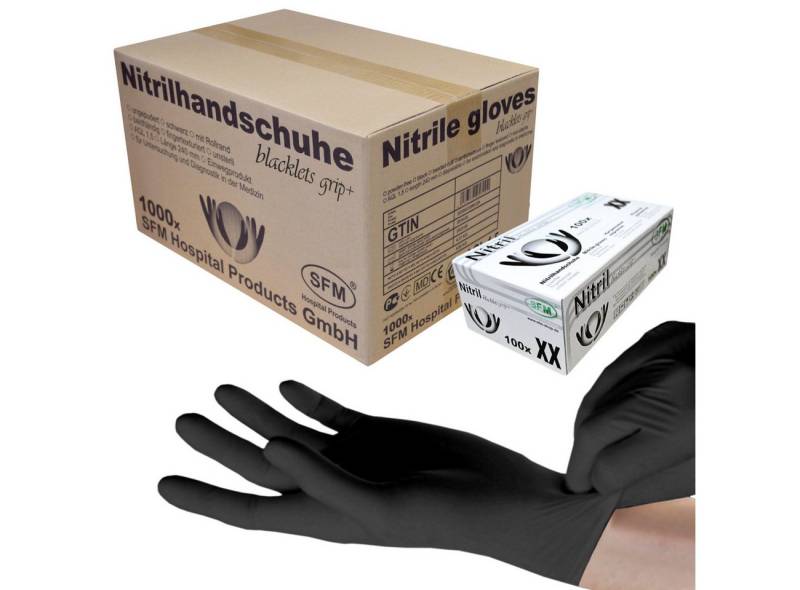 SFM ® Nitril-Handschuhe BLACKLETS GRIP+ : pf F-tex schwarz Einmalhandschuhe Einweghandschuhe von SFM ®