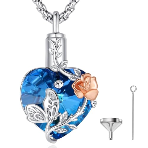 SFQEVHRZ Anhänger für Frauen， 925 Sterling Silber Personalisierte CZ Baum des Lebens Urnen Halskette Engel Flügel Urne Anhänger(Butterflyblue) von SFQEVHRZ