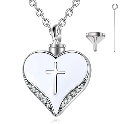 SFQEVHRZ Anhänger für Frauen， 925 Sterling Silber Personalisierte CZ Baum des Lebens Urnen Halskette Engel Flügel Urne Anhänger(Heart) von SFQEVHRZ