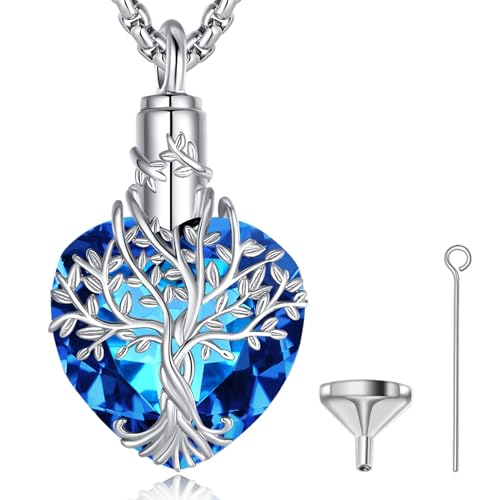 SFQEVHRZ Anhänger für Frauen， 925 Sterling Silber Personalisierte CZ Baum des Lebens Urnen Halskette Engel Flügel Urne Anhänger(Treeblue) von SFQEVHRZ