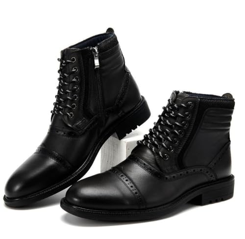 Männer Stiefeletten mit Reißverschluss Business Formelle Chelsea Stiefel Boots Klassische Schnürstiefeletten Boots,Schwarz,47 EU von SFSSWSRYDF