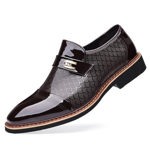 SFSSWSRYDF Atmungsaktiv Lackschuhe Anzugschuhe Herren Shiny Dress Schuhe Slip-on Aus Übergröße Lässig Business,Braun,46 EU von SFSSWSRYDF