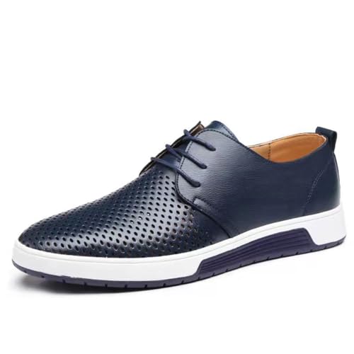 SFSSWSRYDF Herren Atmungsaktiv Sneakers Hohl Oxfords Hochzeit Schuhe Lace Freizeitschuhe Business Casual Lederschuhe,Blau,49 EU von SFSSWSRYDF